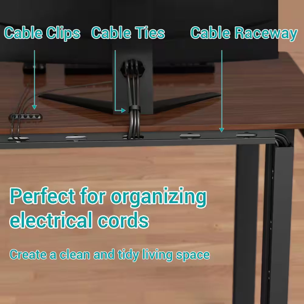 Magnetic Cable Raceway Kit for Under-Desk Management - 4-Piece Black Cord Organizer with Large Holes for Desk and TV Cables