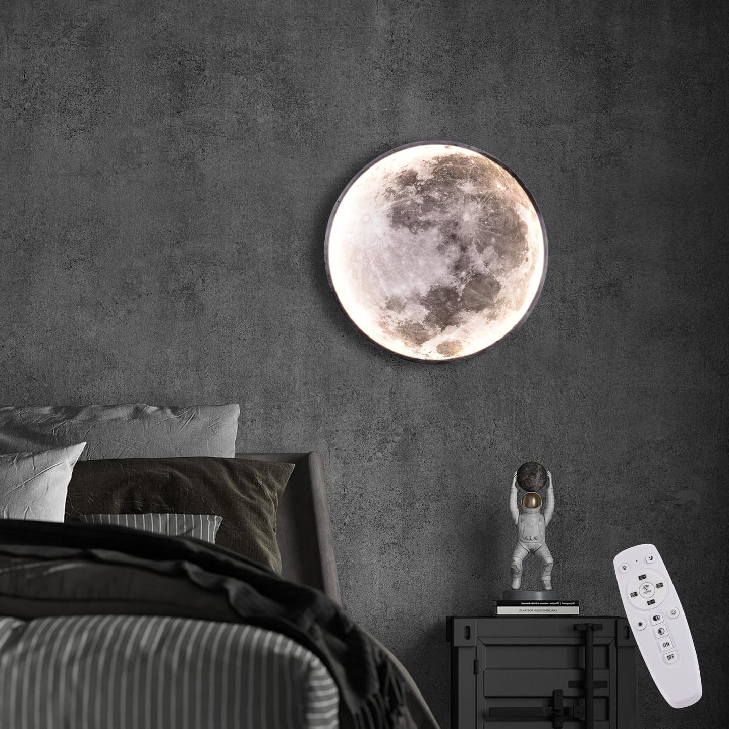 3D Moon LED Wall Lamp Modern Art Deco Lighting, Remote Control Lighting with 16