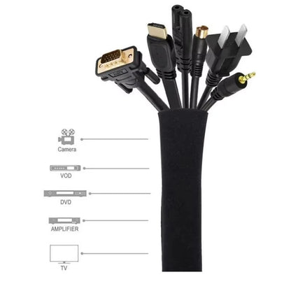 50cm Black Insulated Cable Organizer Sleeve for TV and Computer - Zippered Storage Solution for Office Cable Management
