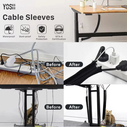 50cm Black Insulated Cable Organizer Sleeve for TV and Computer - Zippered Storage Solution for Office Cable Management