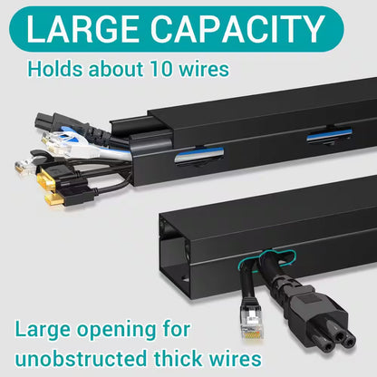 Magnetic Cable Raceway Kit for Under-Desk Management - 4-Piece Black Cord Organizer with Large Holes for Desk and TV Cables