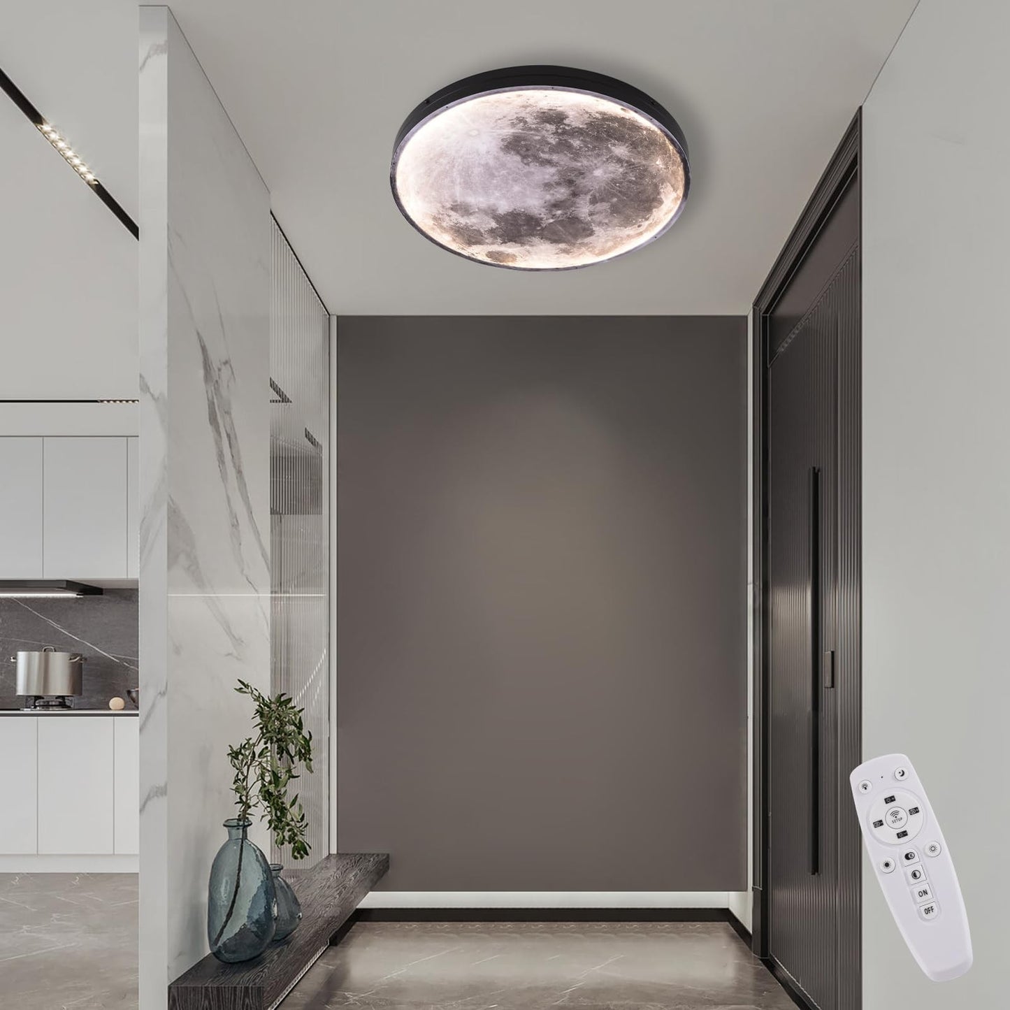 3D Moon LED Wall Lamp Modern Art Deco Lighting, Remote Control Lighting with 16