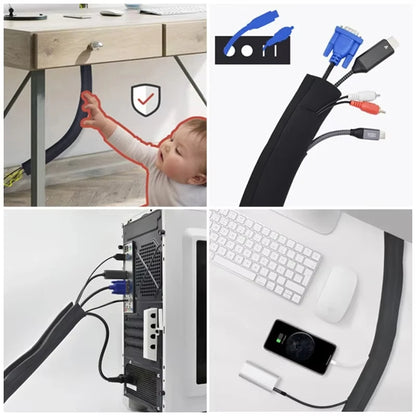 50cm Black Insulated Cable Organizer Sleeve for TV and Computer - Zippered Storage Solution for Office Cable Management