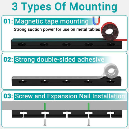 Magnetic Cable Raceway Kit for Under-Desk Management - 4-Piece Black Cord Organizer with Large Holes for Desk and TV Cables