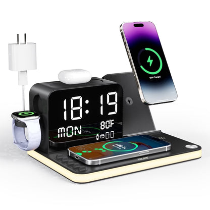 7-in-1 Wireless Charging Station for Apple Devices - iPhone, Apple Watch, and AirPods with Integrated Clock and Night Light